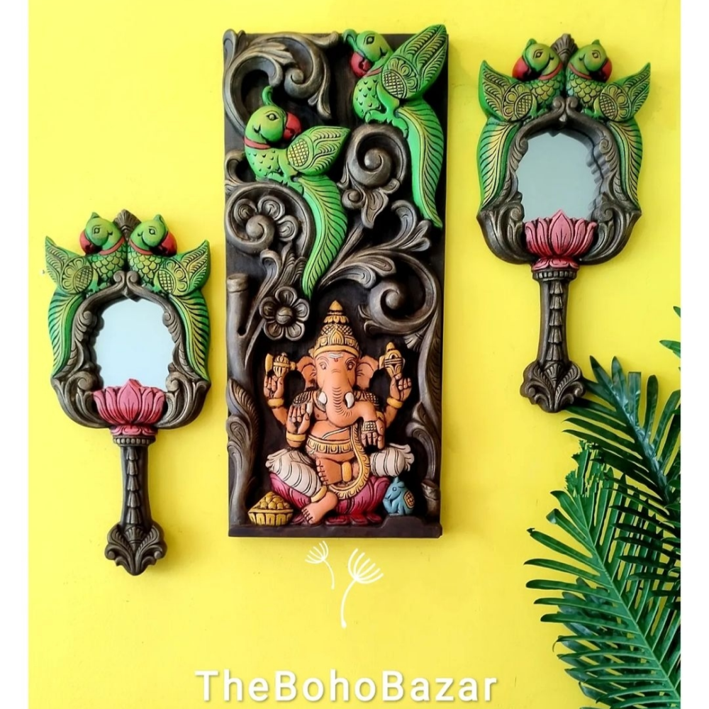 Ganesha Parrot Wall Frame Without Shelf